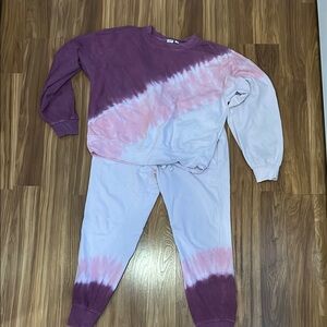 Purple and Pink Tie-Dye Sweatshirt and Sweatpants Set